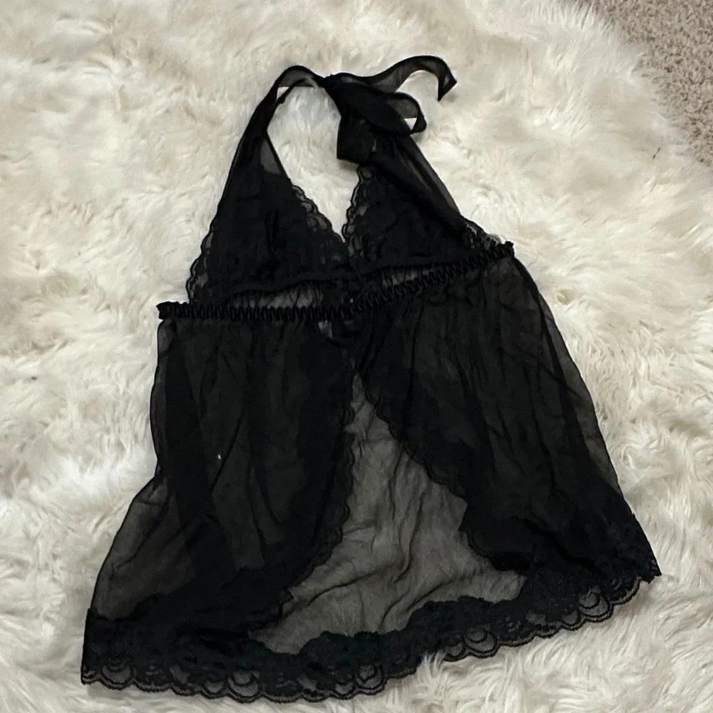 Vintage Y2K Frederick's of Hollywood Black Lace Halter Chemise